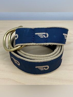 Hinkley Yachts Men’s Belt Size M Preppy Ribbon Belt Navy Blue Logo By Preston